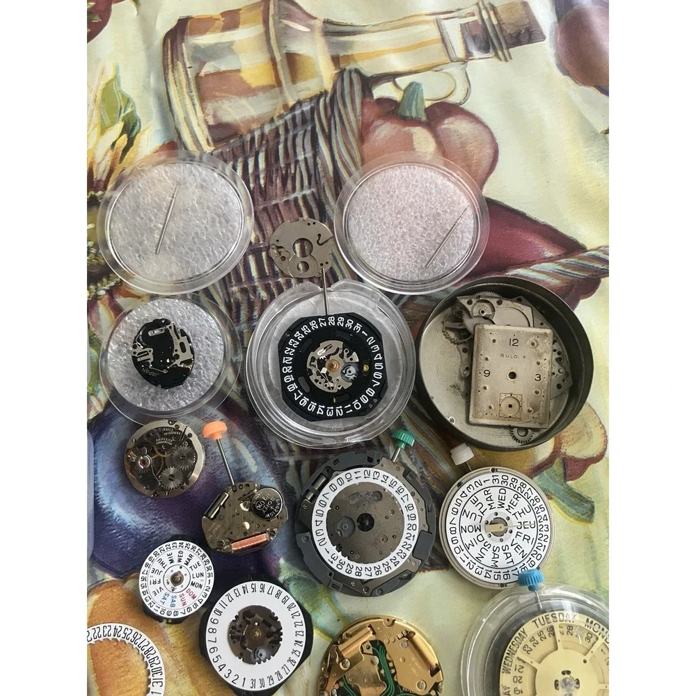 Lot of Various Vintage Watch Parts - Bulova, Juvenia, Gears, Movements,Dials Etc